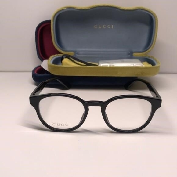New Authentic Gucci GG0827O 001 Black Round Eyeglasses - Picture 7 of 11
